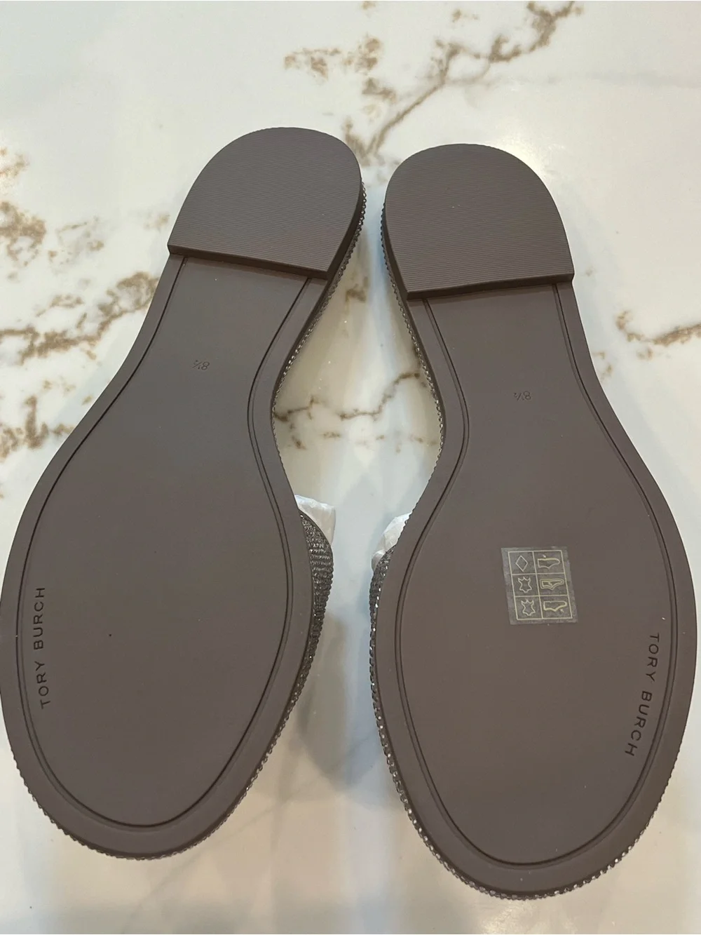 Tory Burch Taupe Crystal-Embellished Slide Sandals